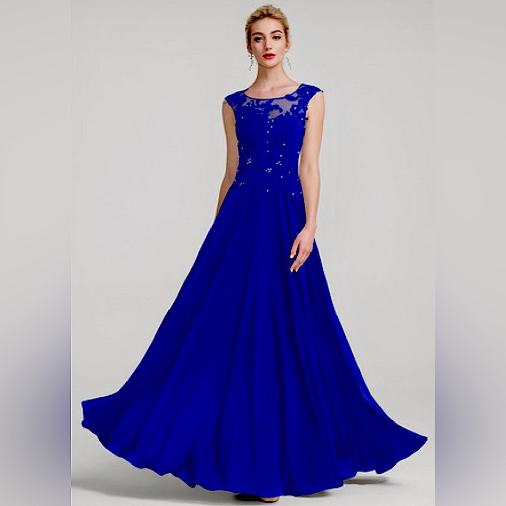 JJ’s House Royal Blue Crystals & Lace Evening Gown Wedding Formal